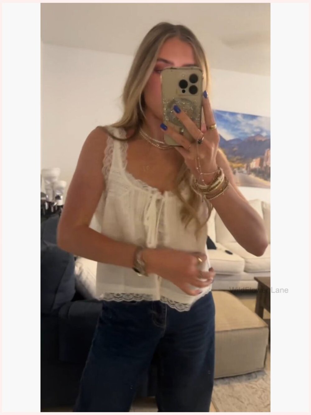 Boho Lace Tank Top Sleeveless Button Down Front Tie Y2K Summer Vacation Top - Picture 6 of 7